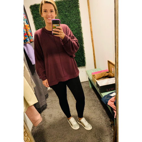Oversized Exposed Seam Waffle Top