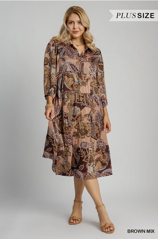 Brown Mix Paisley Dress - Plus