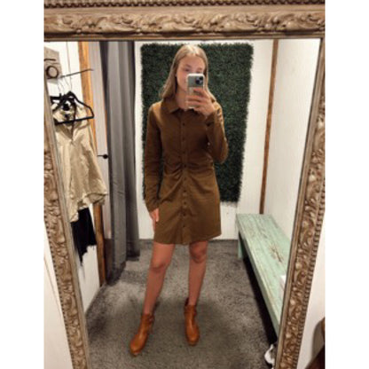 Copper Houndstooth Button Down Dress