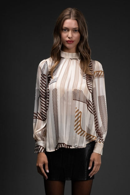 Brown Multi Abstract Print Top
