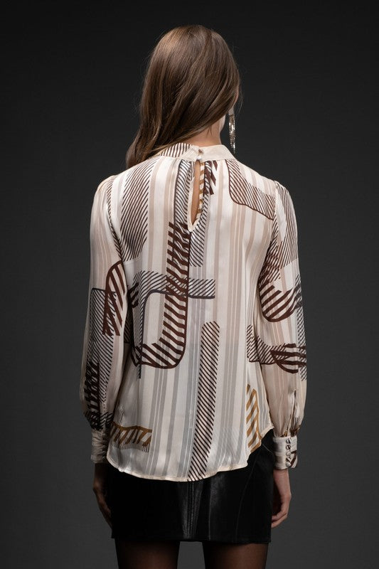 Brown Multi Abstract Print Top