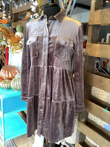 Almond Velvet Tiered Dress