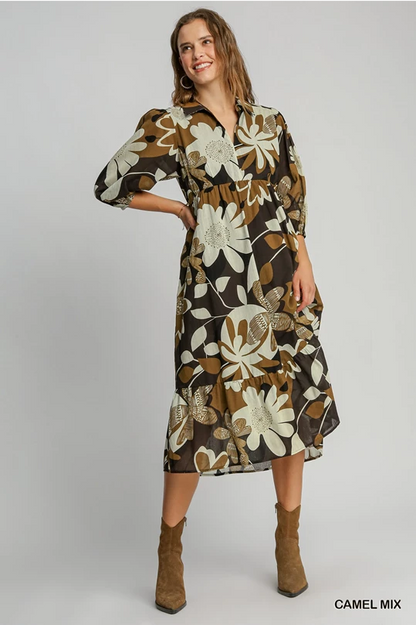 Camel Mix Floral Maxi Dress