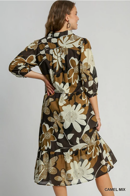 Camel Mix Floral Maxi Dress