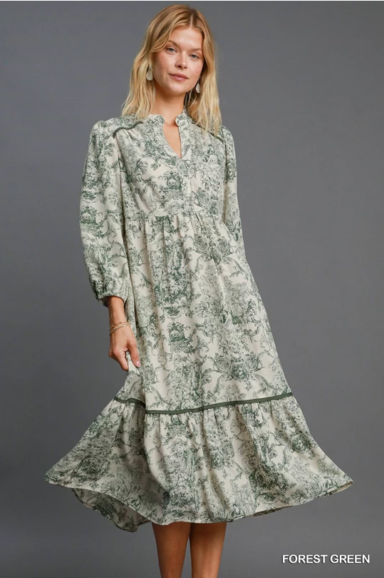 Green Landscape Print Maxi Dress