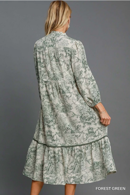 Green Landscape Print Maxi Dress