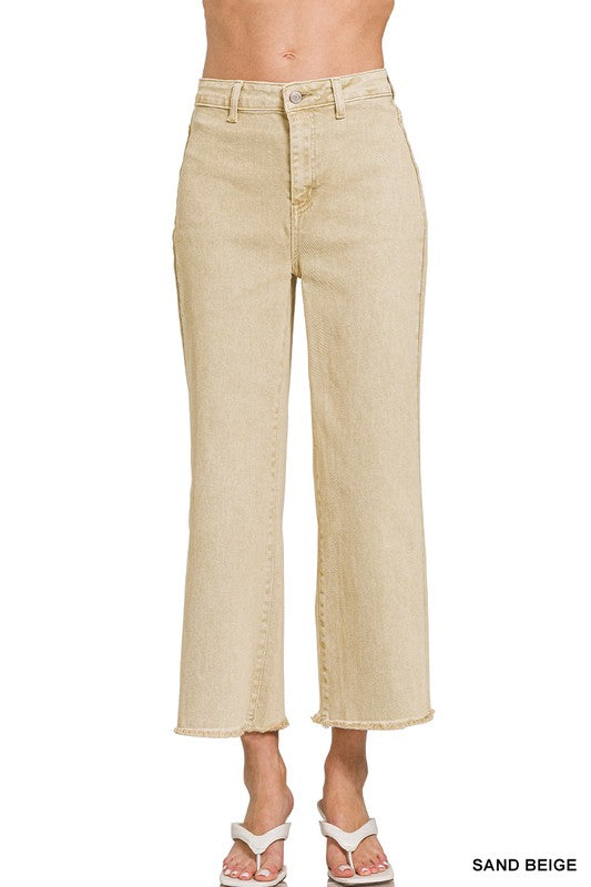 Beige Wash Frayed Hem Straight Jeans