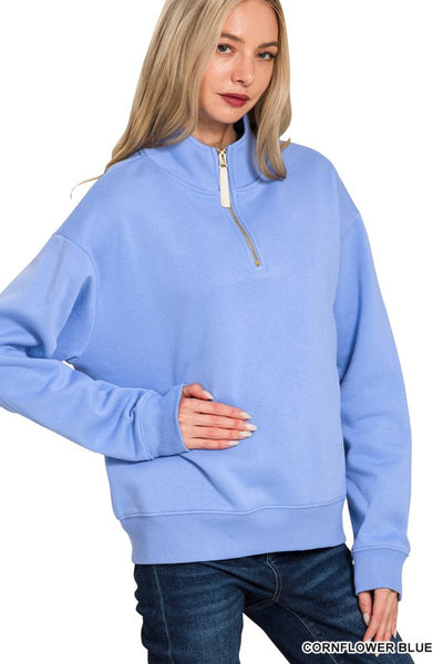 Half Zip Sweatshirt - Cornflower Blue