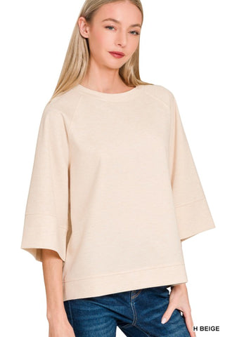 Heather Beige Scuba 3/4 Sleeve Pullover