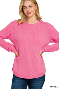 Fuchsia Raised Rib Knit Long Sleeve Top