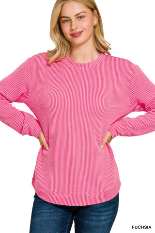 Fuchsia Raised Rib Knit Long Sleeve Top