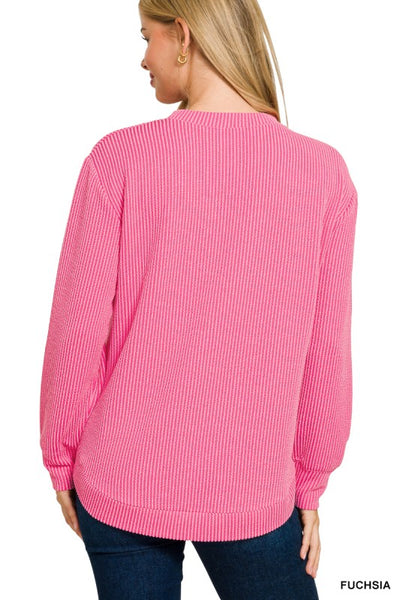 Fuchsia Raised Rib Knit Long Sleeve Top