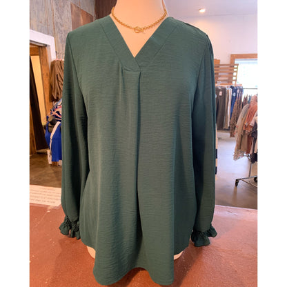 Hunter Green Smocked Sleeve Top