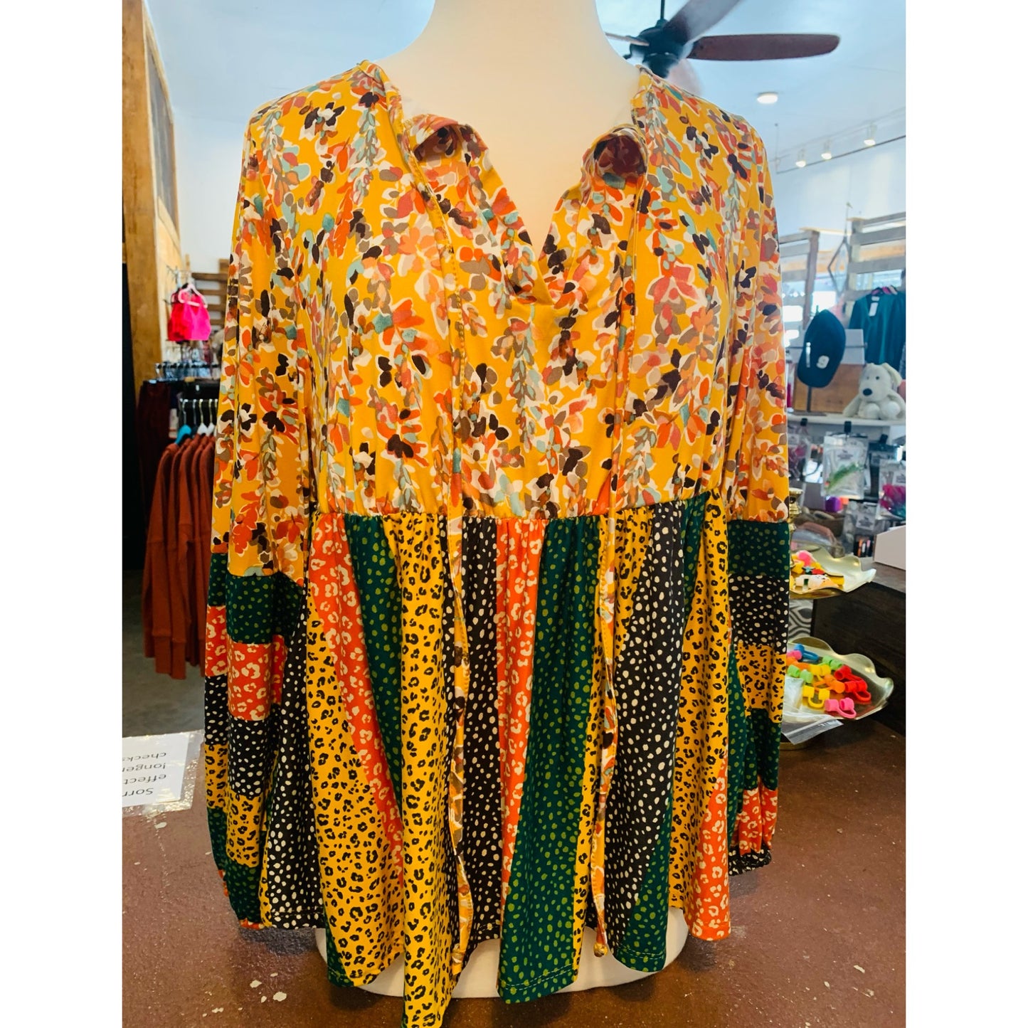 Mustard Mix Bubble Sleeve Top