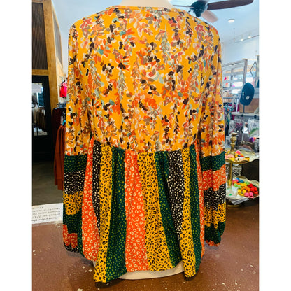 Mustard Mix Bubble Sleeve Top