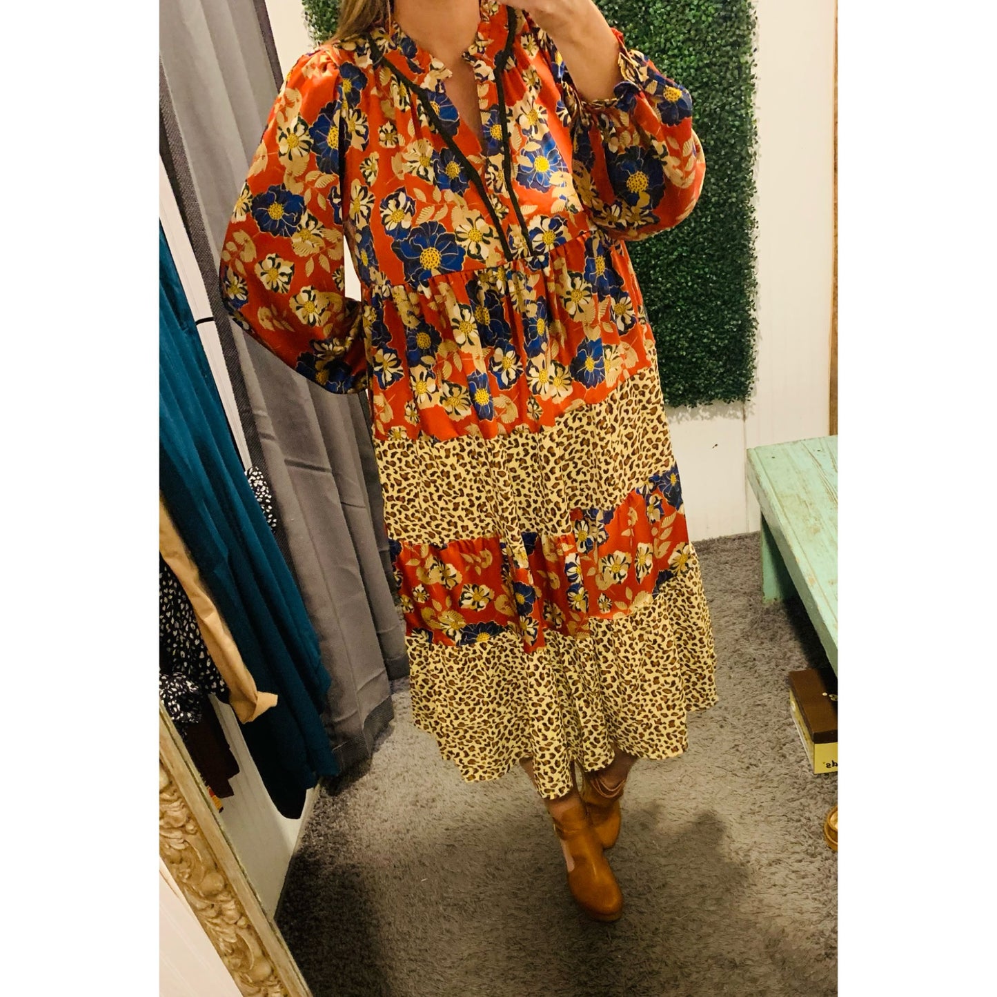 Rust Floral & Leopard Dress