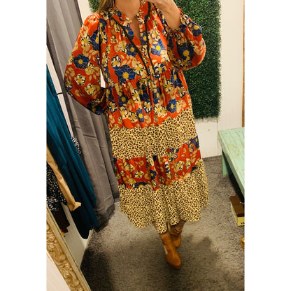 Rust Floral & Leopard Dress