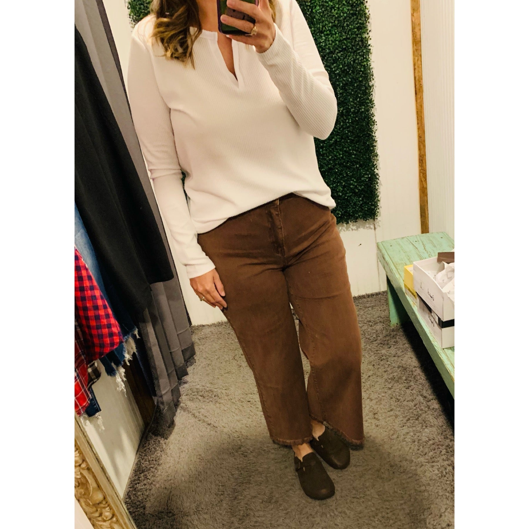 Brown Washed Frayed Crop Jeans