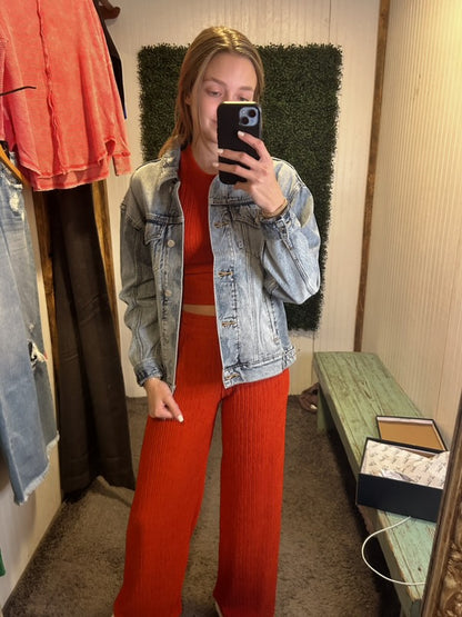 Crinkle Textured Cropped 2 Piece Loungewear Set