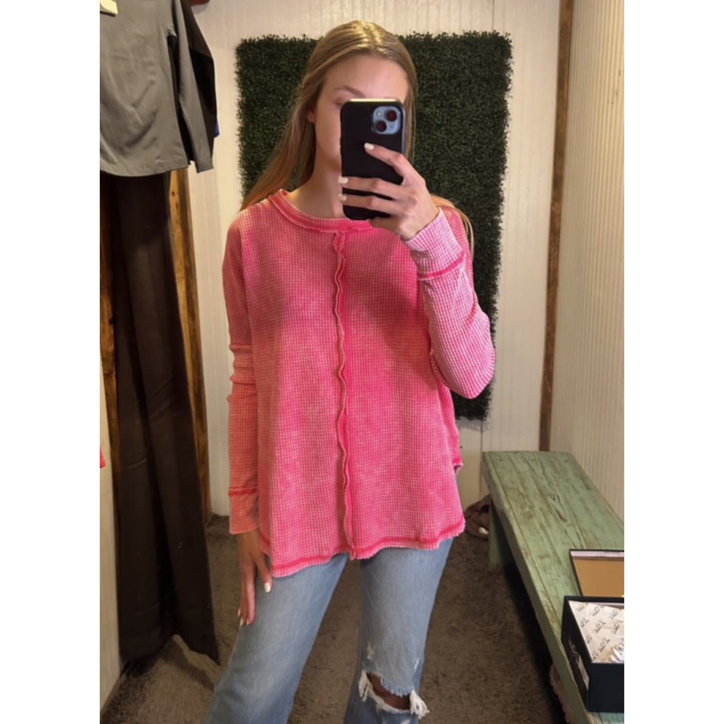 Fuschia Washed Waffle Knit Top