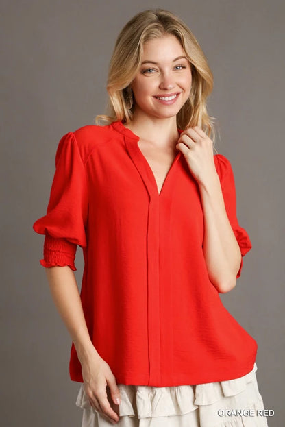 Red Split Neck Top