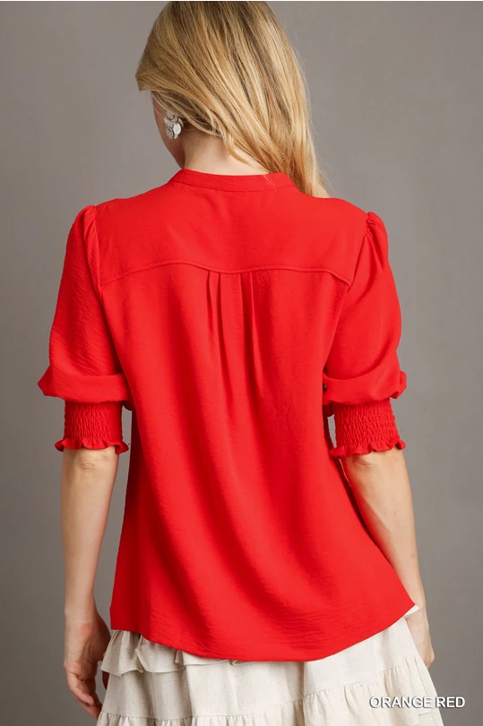 Red Split Neck Top