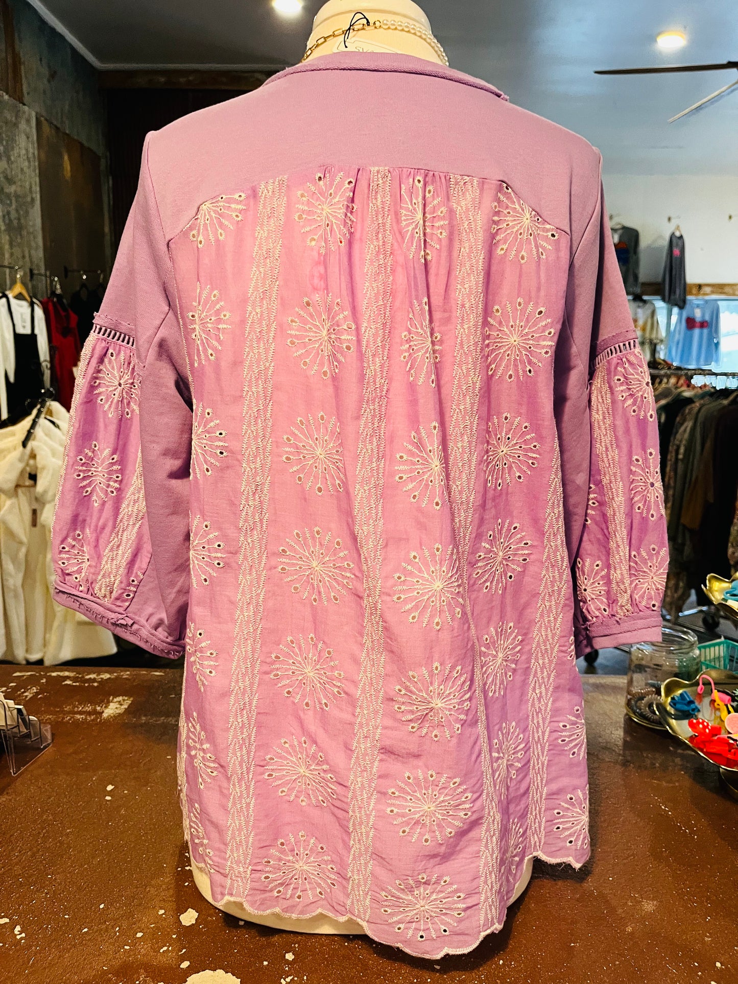 Lavender Embroidery Detail Top