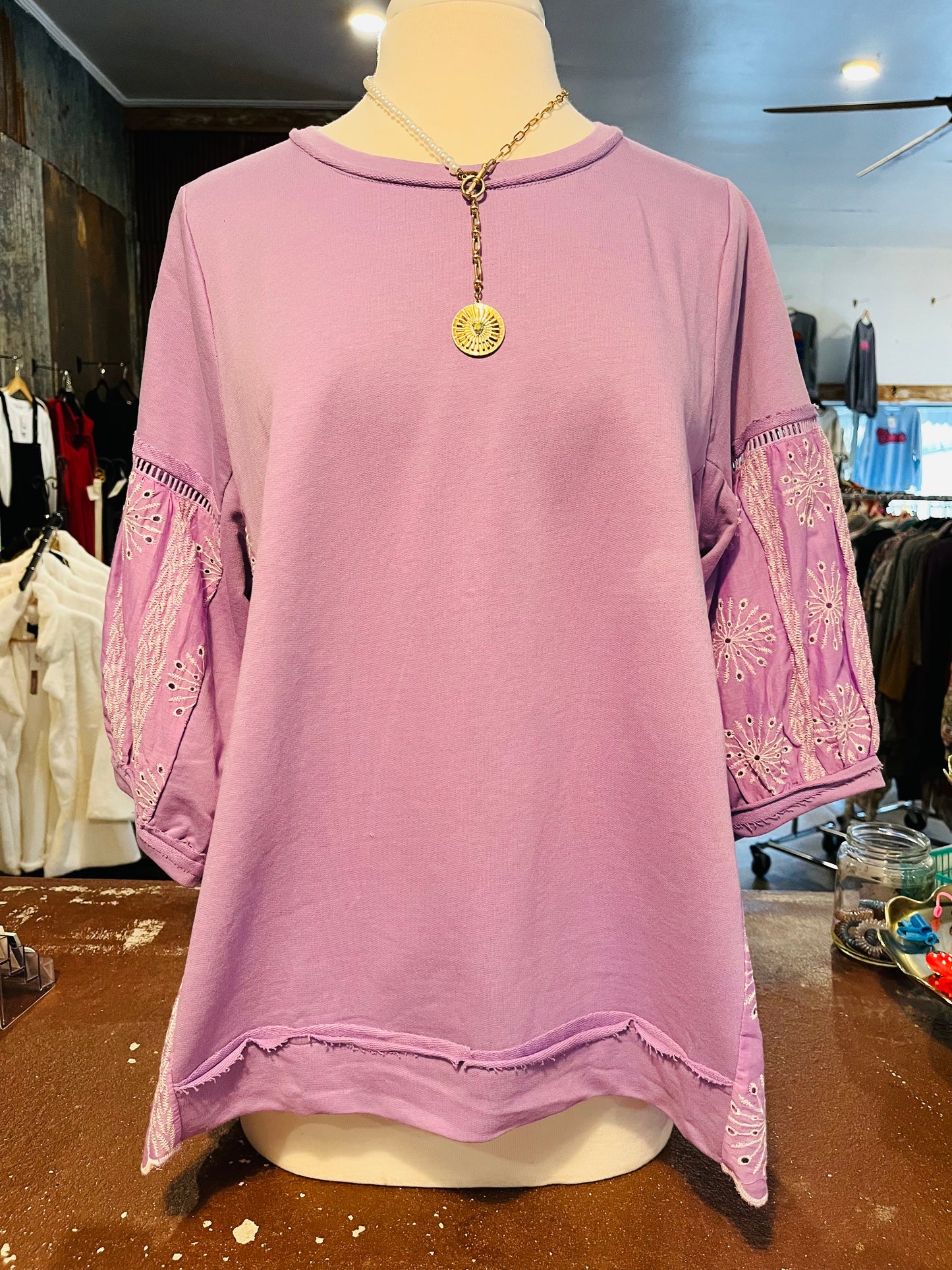 Lavender Embroidery Detail Top
