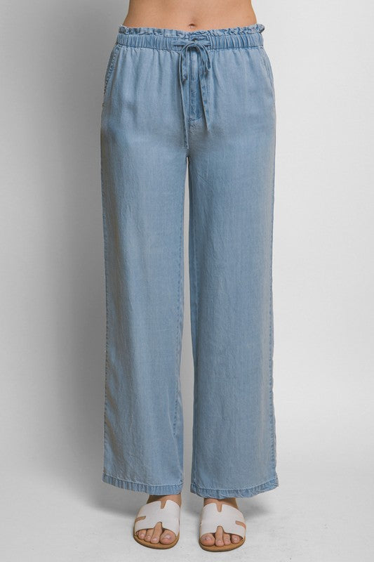 Light Denim Elastic Waist Pants