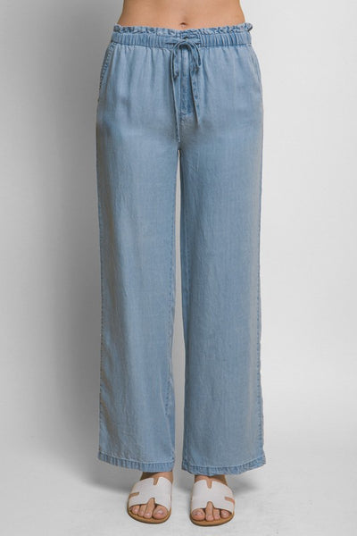 Light Denim Elastic Waist Pants