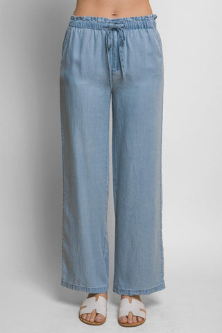 Light Denim Elastic Waist Pants