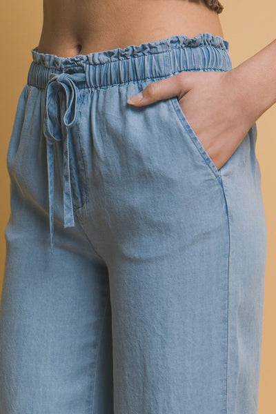 Light Denim Elastic Waist Pants