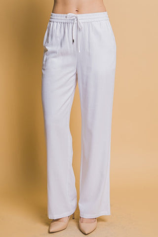 White Drawstring Waist Linen Pants