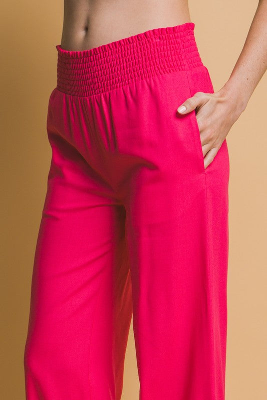 Fuchsia Smock Waist Linen Pants