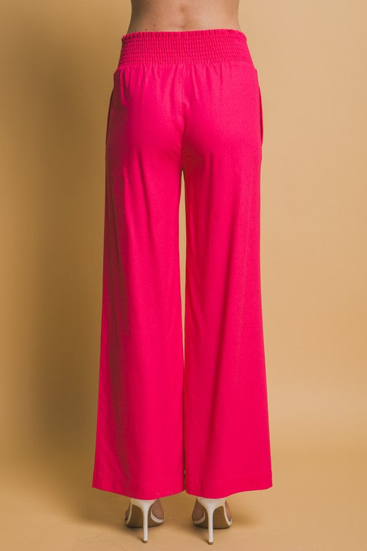 Fuchsia Smock Waist Linen Pants
