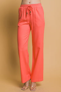 Coral Drawstring Waist Linen Pants