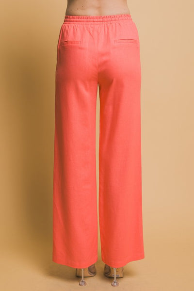 Coral Drawstring Waist Linen Pants
