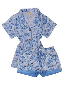 Simply Southern Blue Floral Silk Pajama Short Set