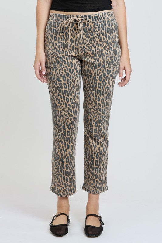 Leopard High Rise Pull On Crop Pants