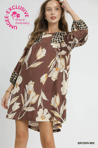 Brown Floral Babydoll Dress
