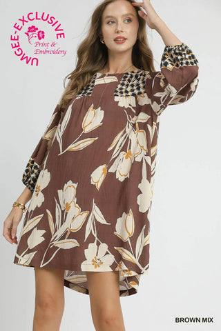Brown Floral Babydoll Dress
