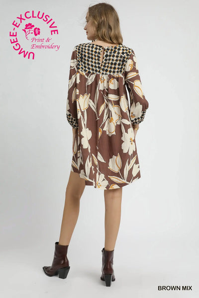 Brown Floral Babydoll Dress