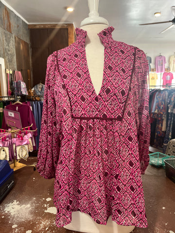 Magenta Geometric Print Boxy Cut Top