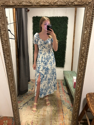 Blue Print Midi Dress