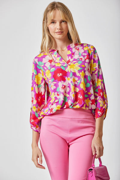 Magenta Multi 3/4 Sleeve Top - Plus