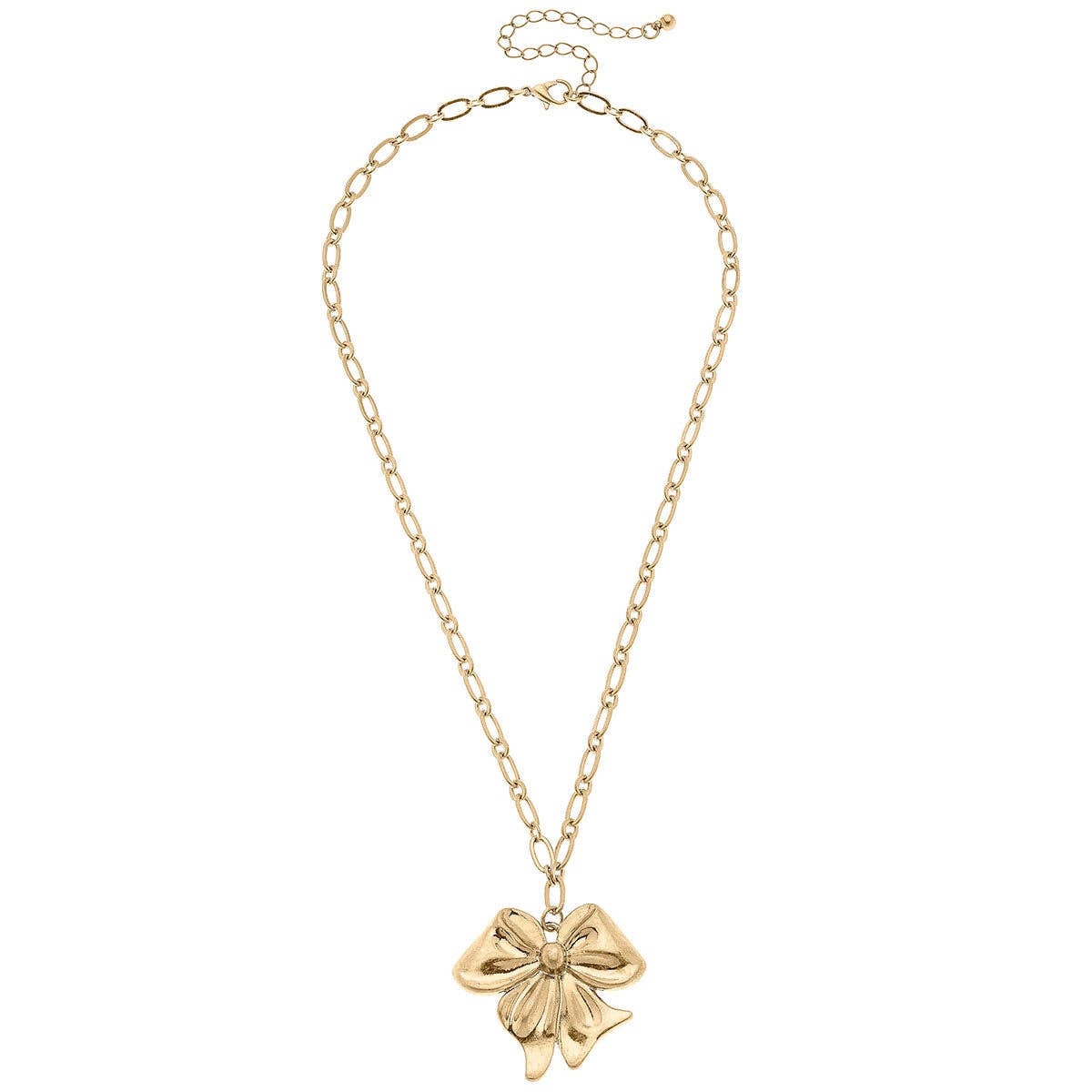 Sasha Bow Pendant Necklace in Worn Gold