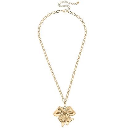 Sasha Bow Pendant Necklace in Worn Gold
