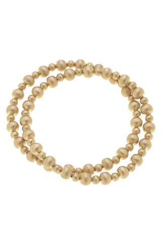 Kayla Ball Bead Stretch Bracelets (Set of 2): Satin Gold