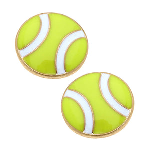 Maria Tennis Ball Enamel Stud Earrings in Neon Yellow