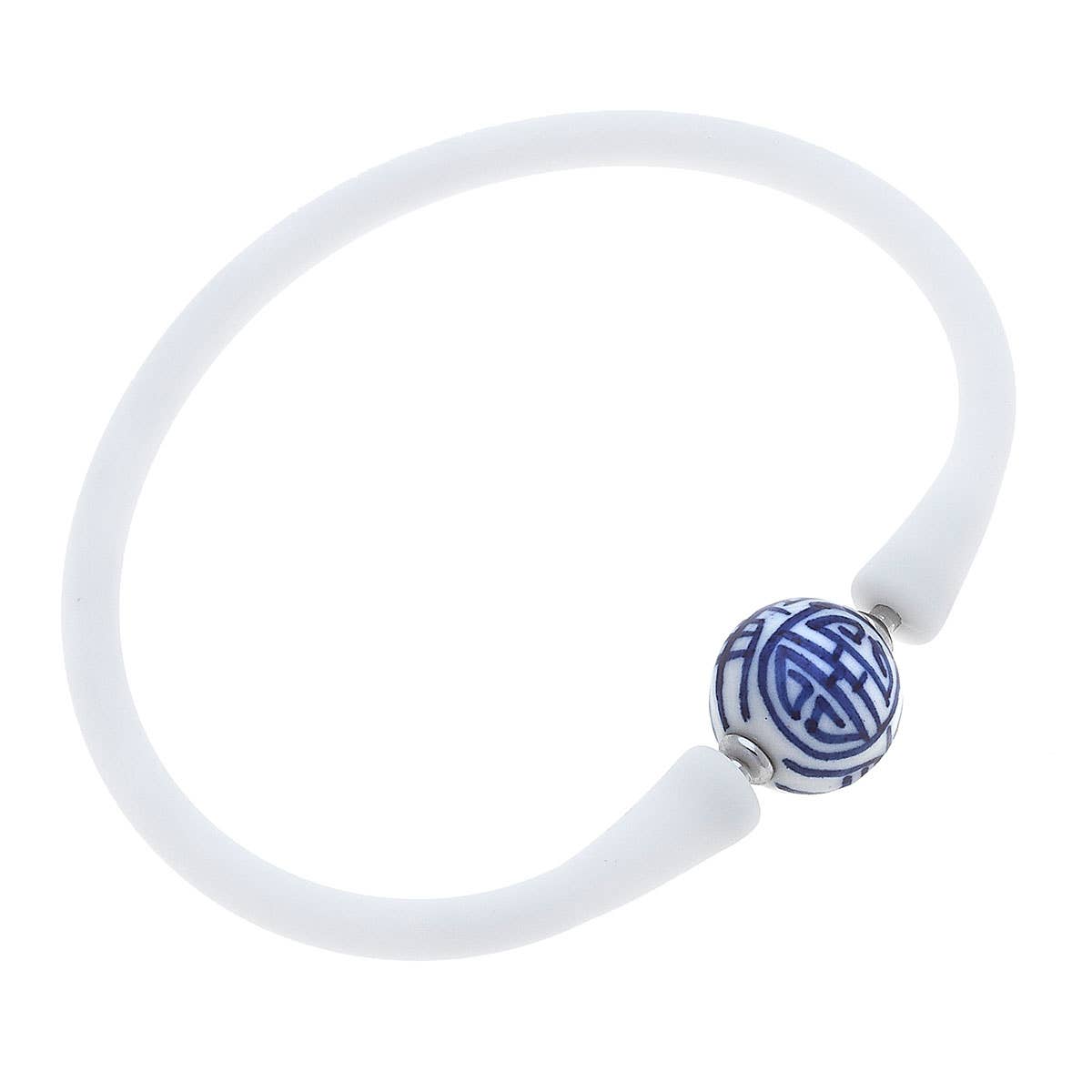 Bali Blue & White Chinoiserie Bead Silicone Bracelet: White